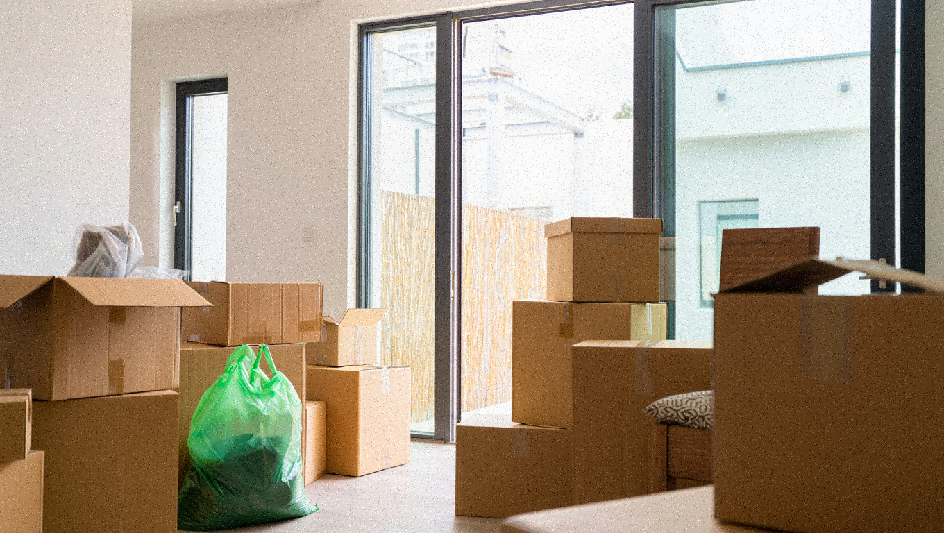 Packed box in the living room ready to be move to moving truck